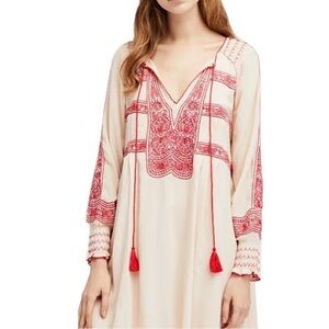 Free People Boho Embroidered Dress with Tassels